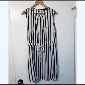 ZARA Navy & White Woven Striped Dress